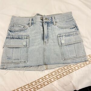 Light Blue Denim Mini Skirt with Pockets